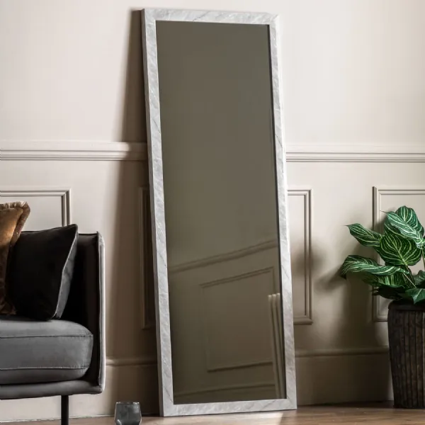 White Marbled Effect Framed Large Leaner Wall Mirror