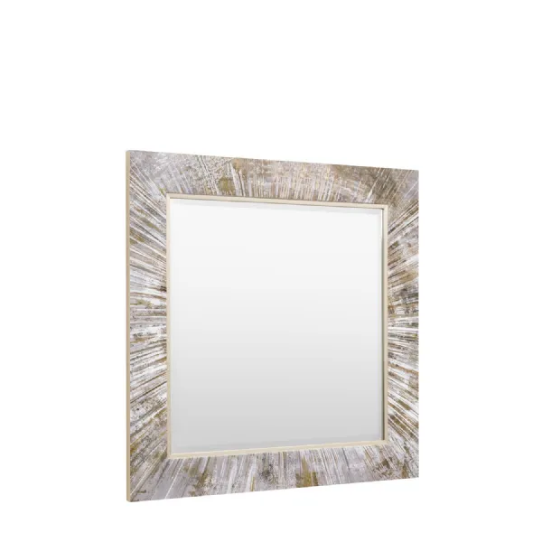 Cream and Gold Radiating Patterned Square Wall Mirror