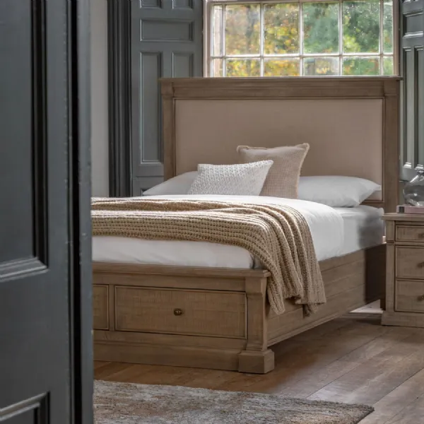 Natural Weathered Wood Super King Size Bed with 2 Drawers