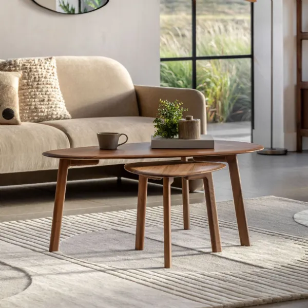 Walnut Wood Nest of 2 Oval Shaped Coffee Tables