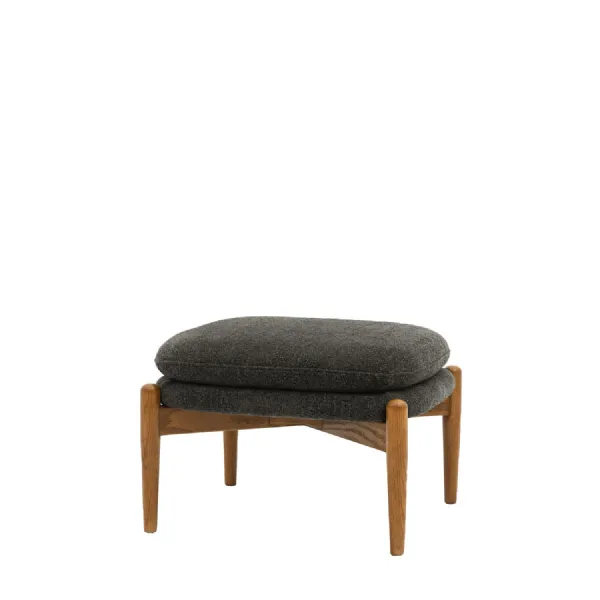 Charcoal Fabric Footstool with Wooden Legs