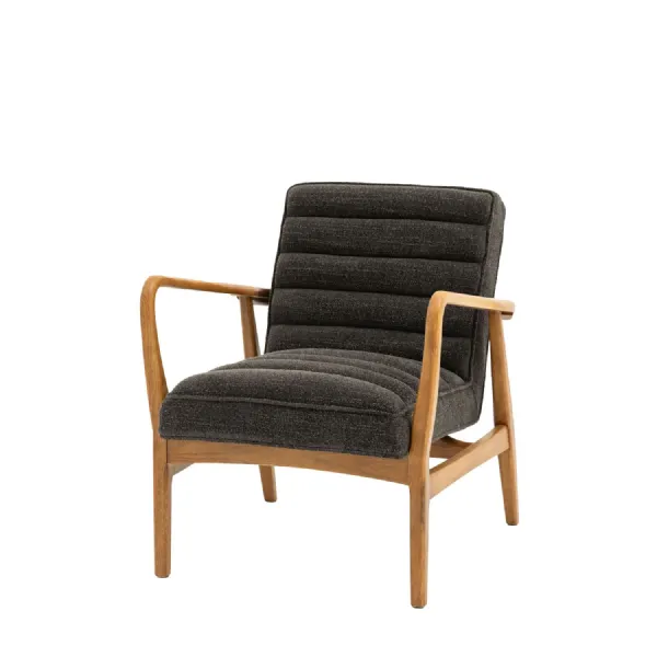Charcoal Fabric Armchair Curved Oak Arms