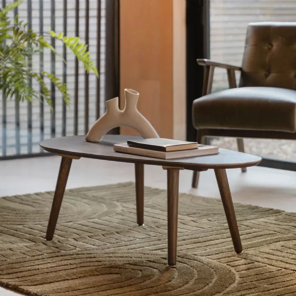 Scandinavian Style Smoked Oak Oval Coffee Table Tapered Legs