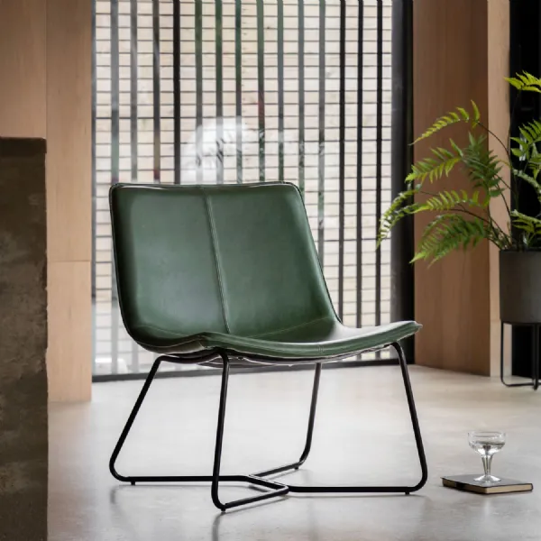 Green Leather Curved Design Lounge Chair