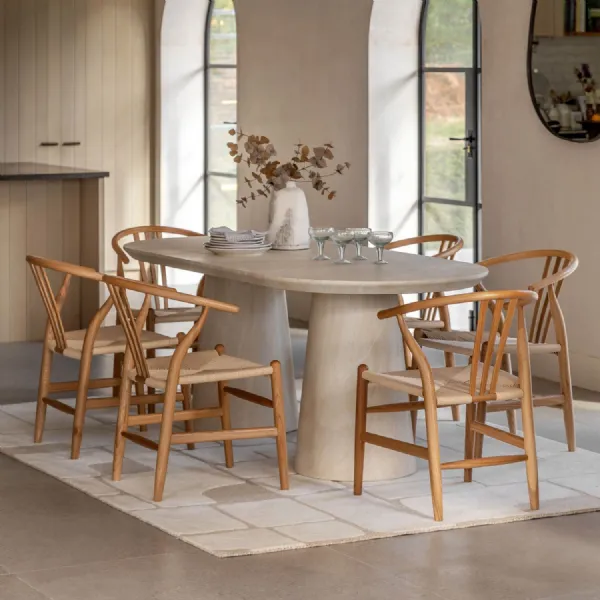 Travertine Concrete Large Oval Dining Table Pedestal Base