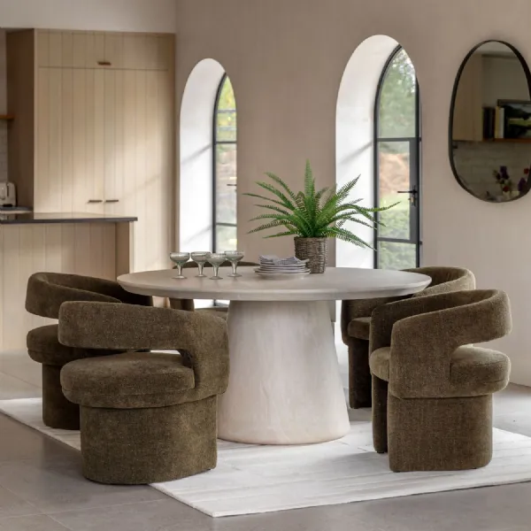 Travertine Glass Reinforced Concrete Round Dining Table