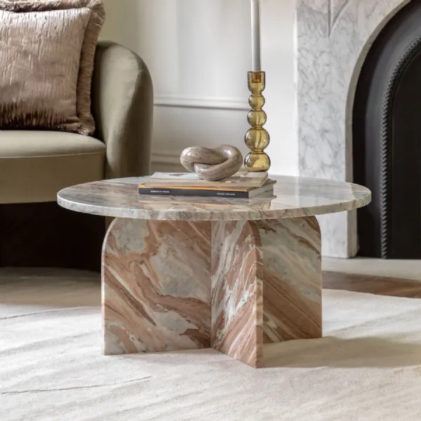Natural Veining Patterned Marble Round Coffee Table
