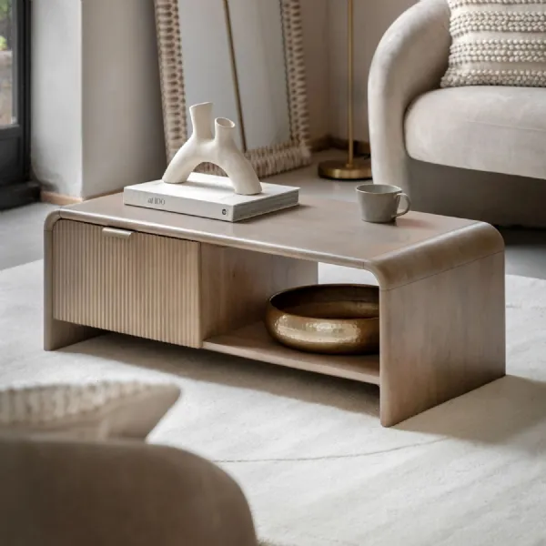 Natural Wooden 1 Fluted Drawer Coffee Table