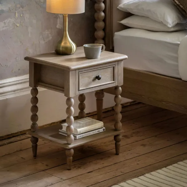 Natural Oak 1 Drawer Bedside Table with Shelf