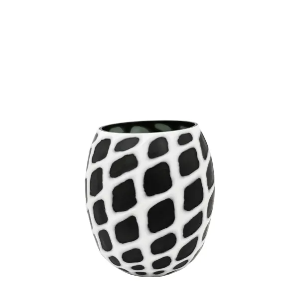 Black White Handblown Carved Mono Glass Vase Small