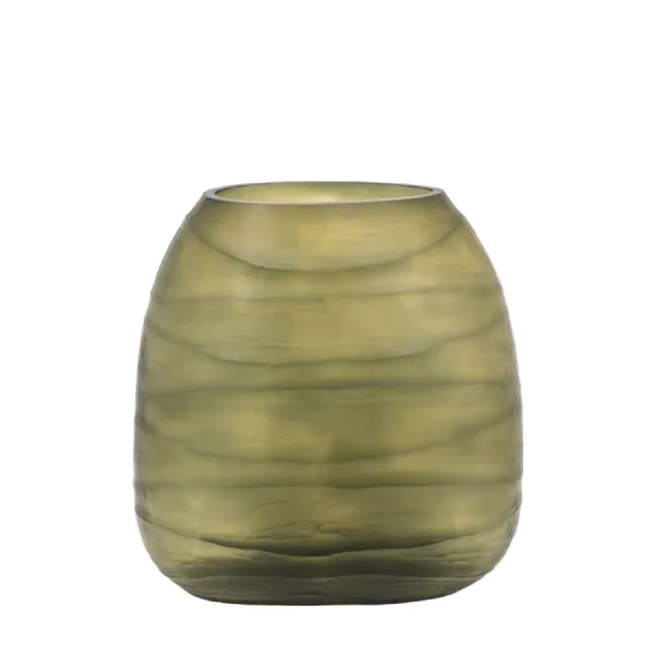 Handblown Carved Glass Vase Olive Large