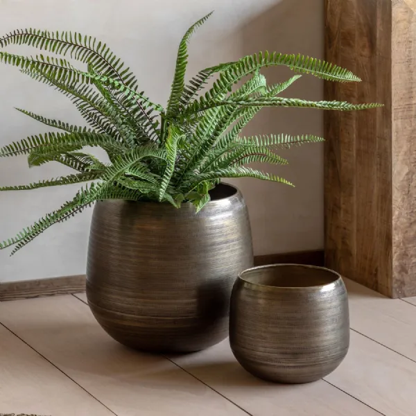 Antique Brass Textured Aluminium Set of 2 Planters