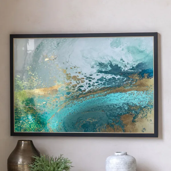 Blue Lagoon Framed Canvas Wall Art Black Colour Framed