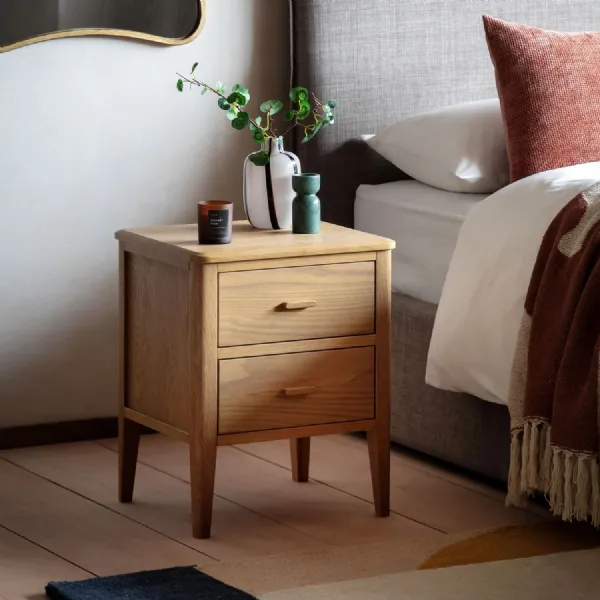 Natural Wooden 2 Drawer Small Bedside Table