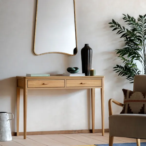 Natural Wooden 2 Drawer Small Console Table