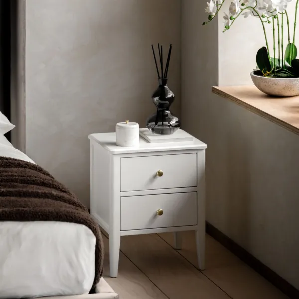 White Wooden 2 Drawer Small Bedside Table