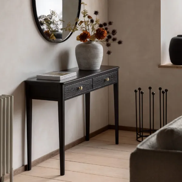 Black Wooden 2 Drawer Console Table
