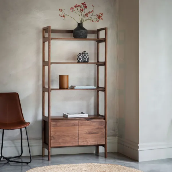 Walnut Wood 2 Door 3 Shelf Display Storage Cabinet