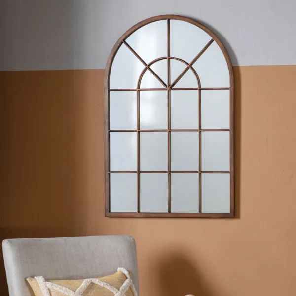 Bronze Mirrored Glass Framed Leaner Window Arch Wall Mirror