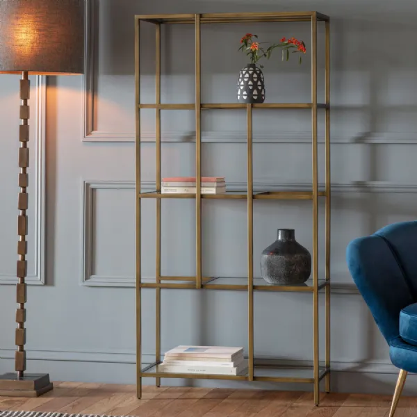 Bronze Metal Open Display Glass Shelving Unit