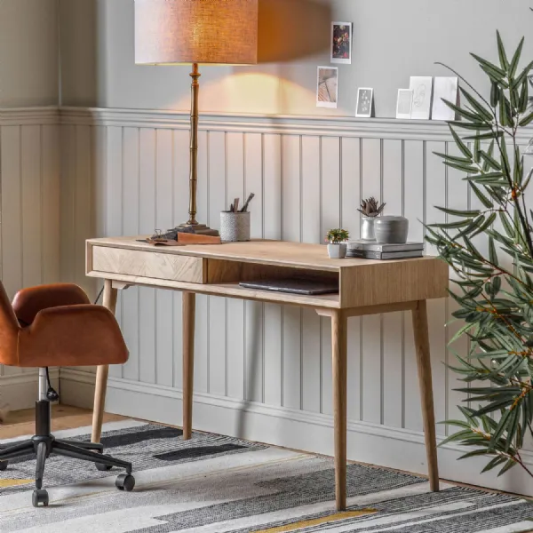 Light Oak Open Fronted Laptop Study Desk Wide Chevron Design