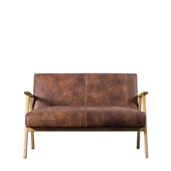 Aged Brown Two Seat Sofa