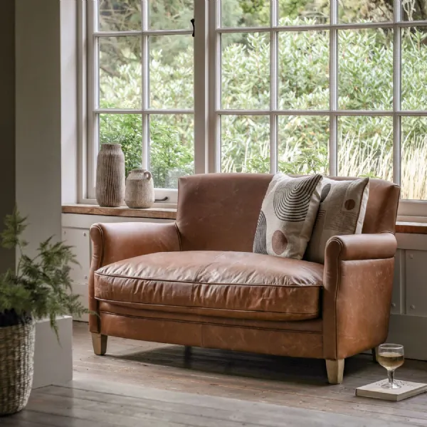 Vintage Distressed Tan Brown Leather 2 Seater Sofa