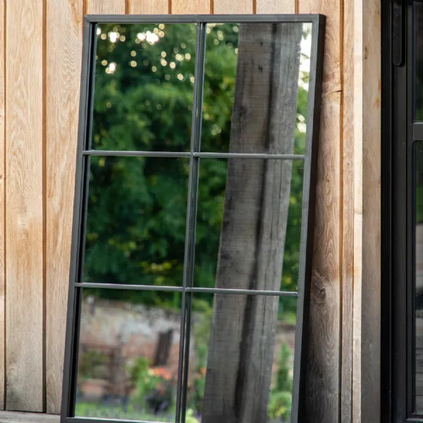 Black Metal Outdoor Rectangular Window Pane Wall Mirror