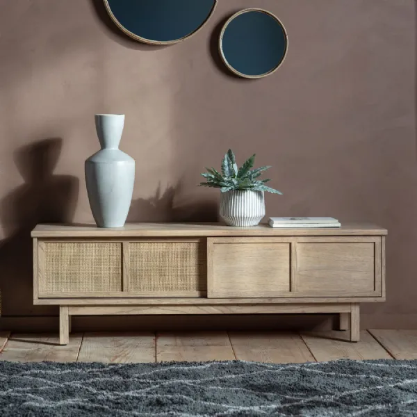 Natural Wooden Sliding Door TV Media Entertainment Unit