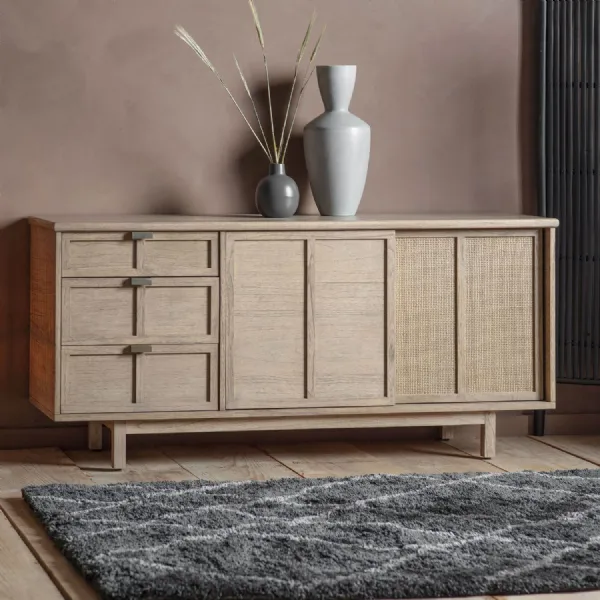 Light Wood Japandi Large Sideboard with Sliding Doors