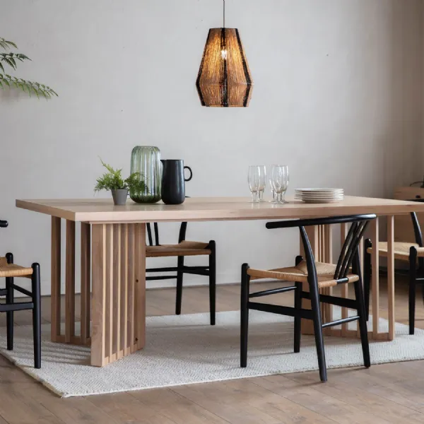 Large Oak Japandi Dining Table with Slatted Chevron Legs