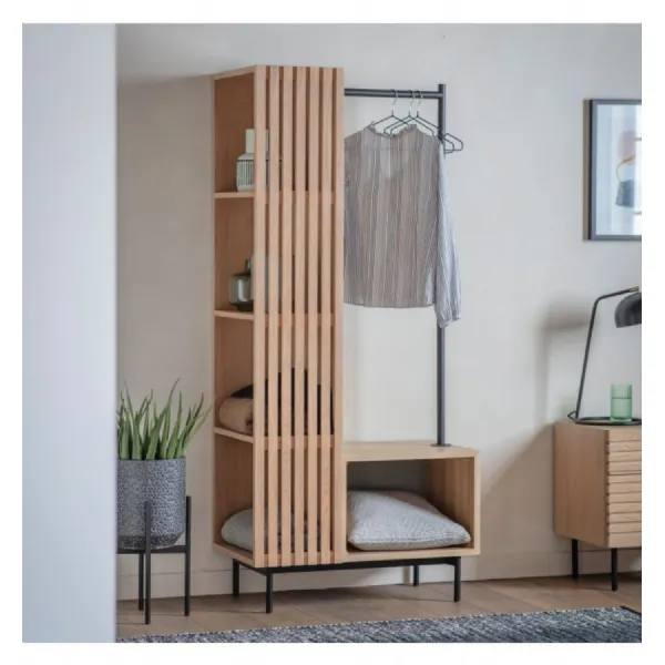 Oak Slatted Open Hanging Wardrobe Shelving Display Unit