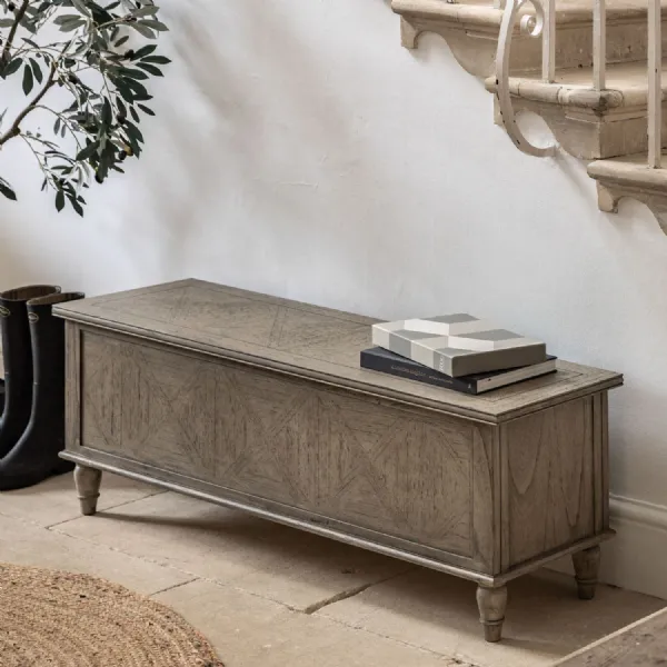 Large Parquet Wooden Bench Storage Chest Blanket Box