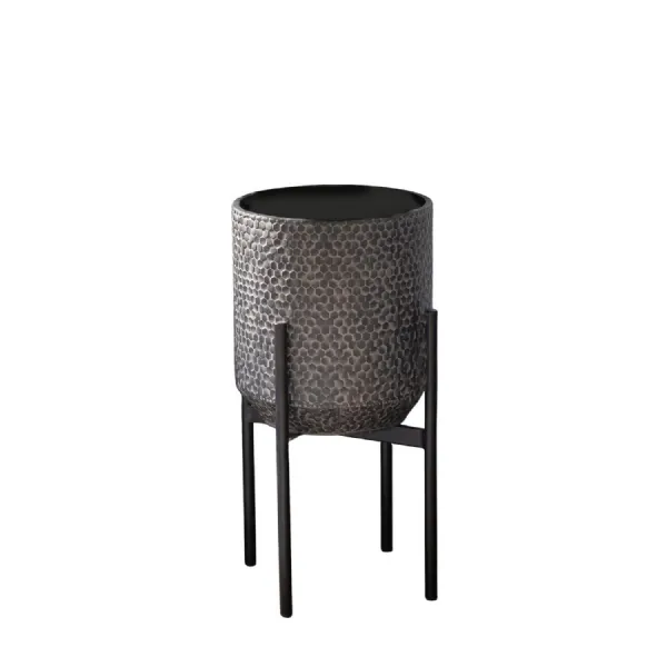 Black Textured Honeycomb Metal Planter