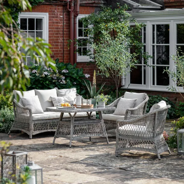 Rattan Garden Dining Table Set 3 Seater Sofa 2 Armchairs