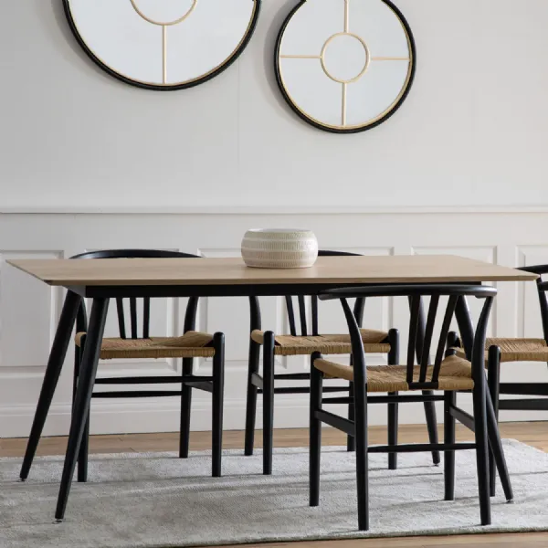 Oak Top Rectangular Dining Table Black Metal Legs 160cm