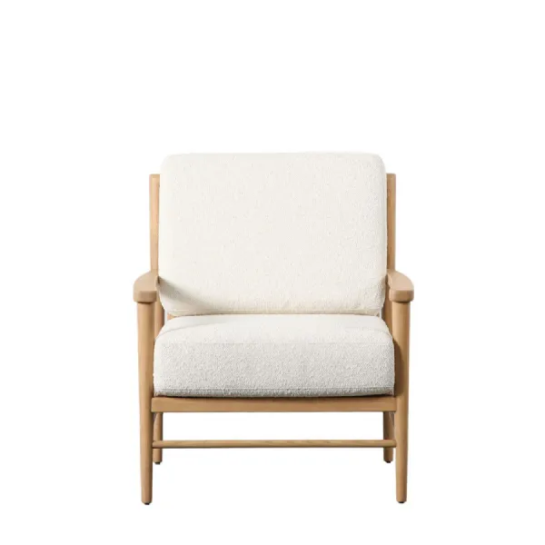 Oak and Rattan Frame Cream Armchair