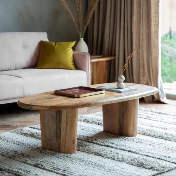 Large Oval Chunky Wooden Coffee Table