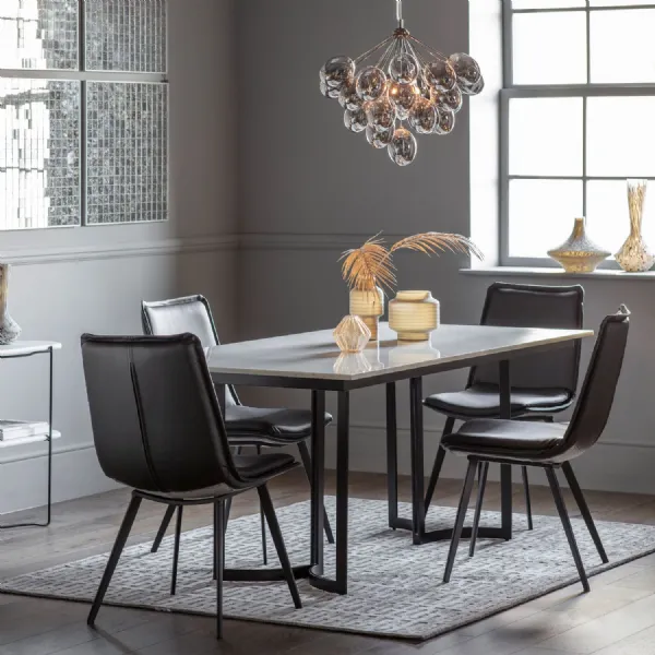 White Marble 180cm Large Dining Table Matt Black Metal Base