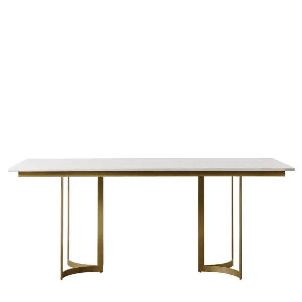 Marble Top Gold Metal Rectangular Dining Table