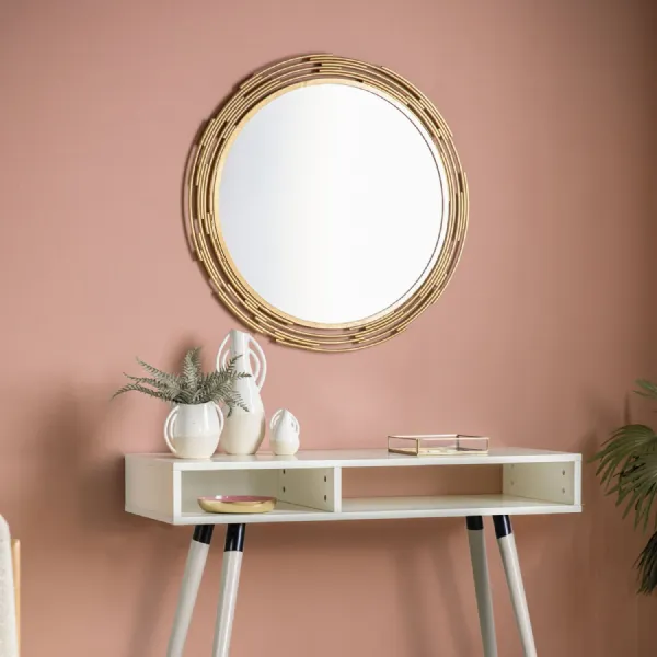 Gold Metal Round Wire Swirl Decorative Wall Mirror