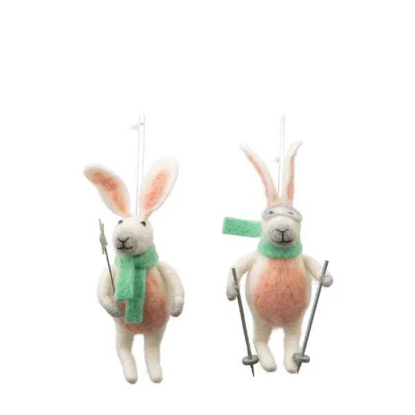 Skiing Hares White (Set of 2) 60x70x150mm