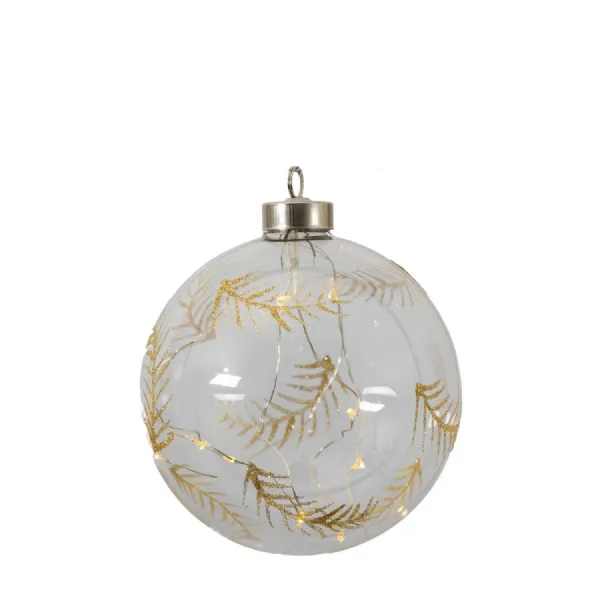 Feather Etched Bauble with LED Clear 120x120x140mm