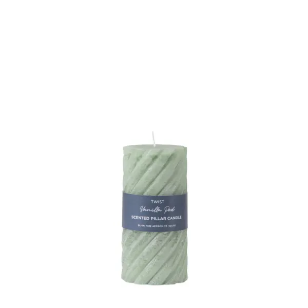 Vanilla Pillar Candle Twist Sage (2pk) D75x150mm