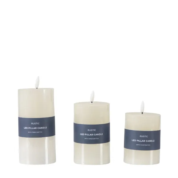 LED Candle Rustic Ivory (Set of 3) 75x75x150mm