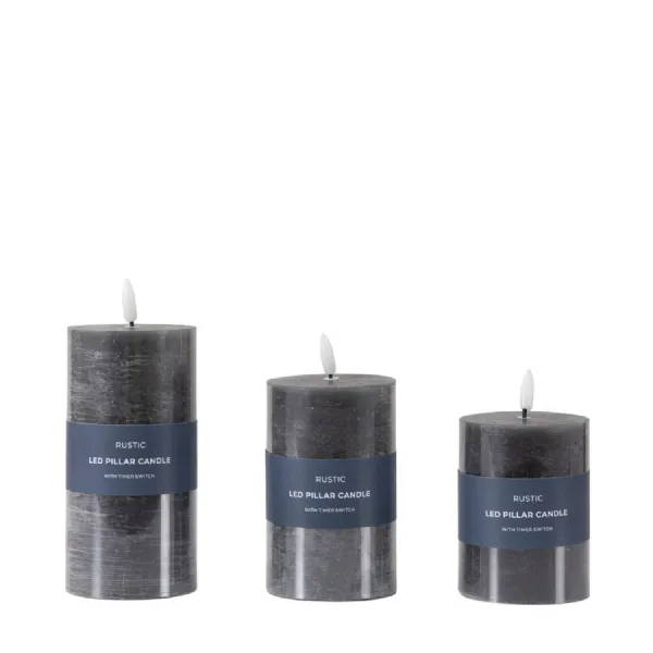 LED Candle Rustic Slate (Set of 3) 75x75x150mm