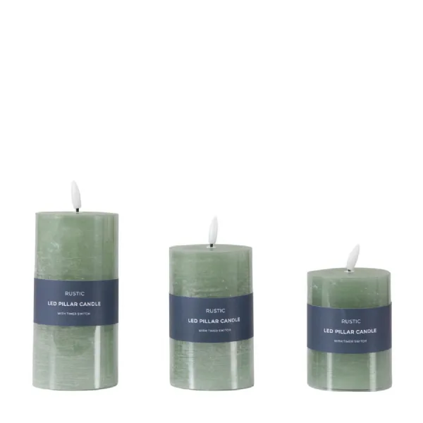 LED Candle Rustic Sage (Set of 3) 75x75x150mm