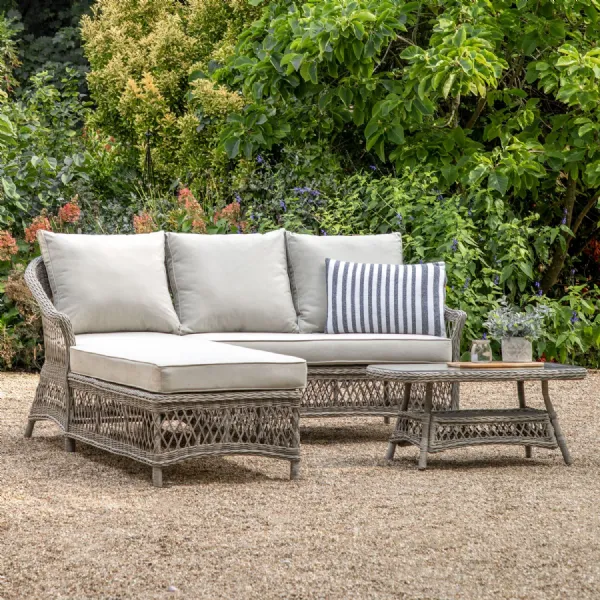 Stone Rattan Outdoor Chaise Lounger Corner Sofa Set