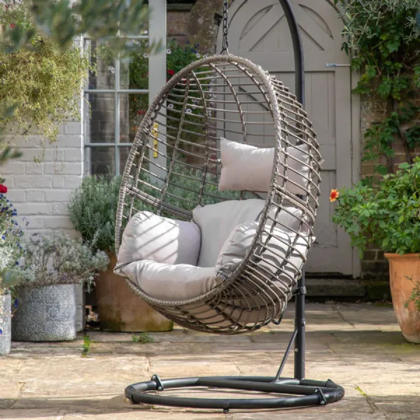 Natural Rattan Outdoor Hanging Egg Chair on Stand