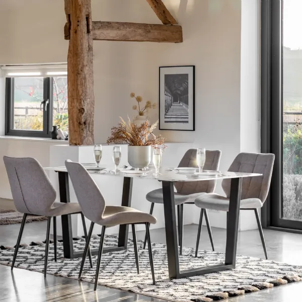 White Marble Effect Glass Top 160cm Dining Table